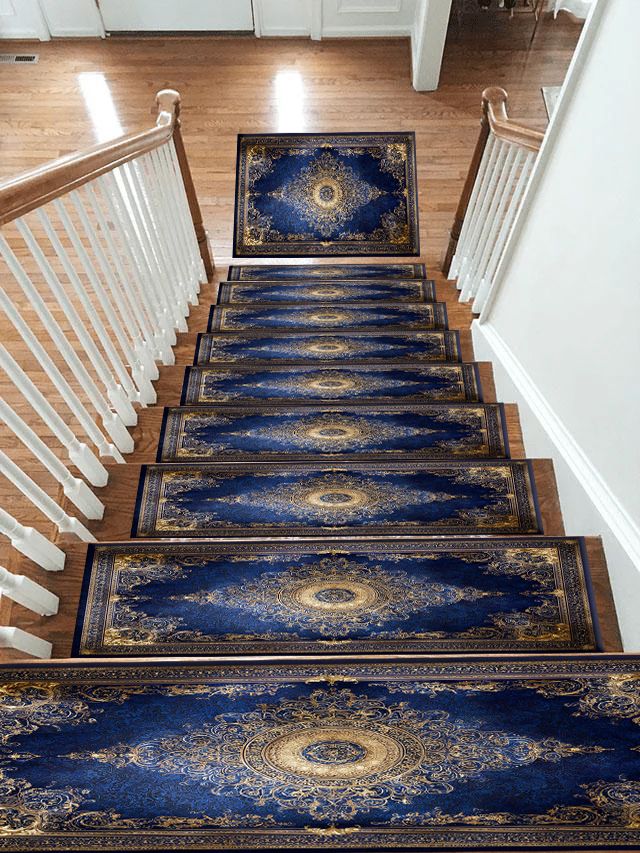 Royal Blue and Gold Luxury Medallion non-slip stair mat