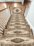 Beige and Brown Faded Vintage Medallion non-slip stair mat