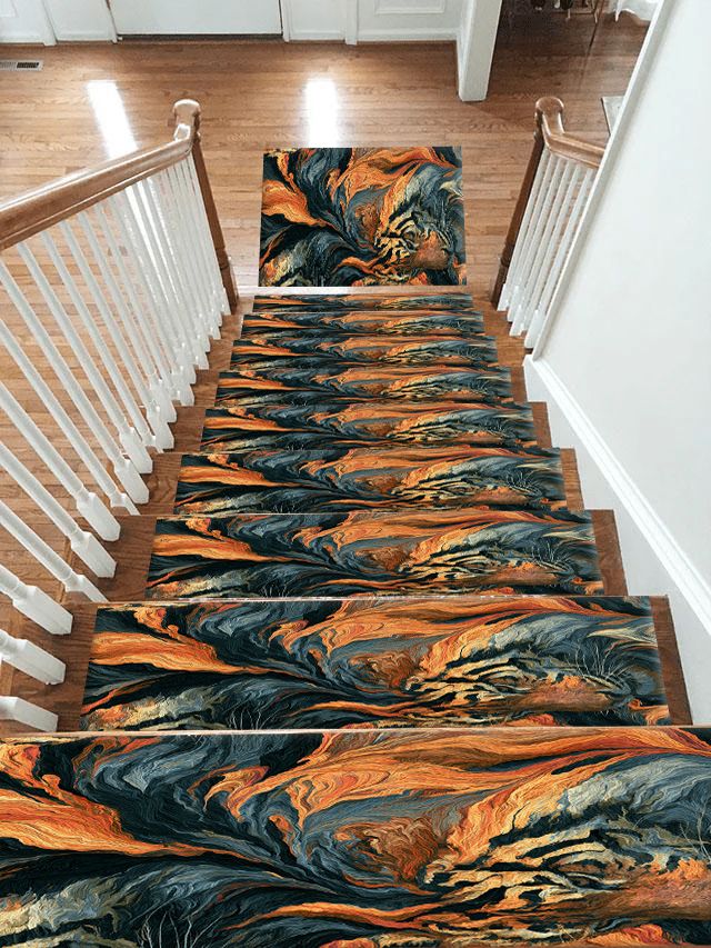 Tiger in Orange Flame Swirls non-slip stair mat