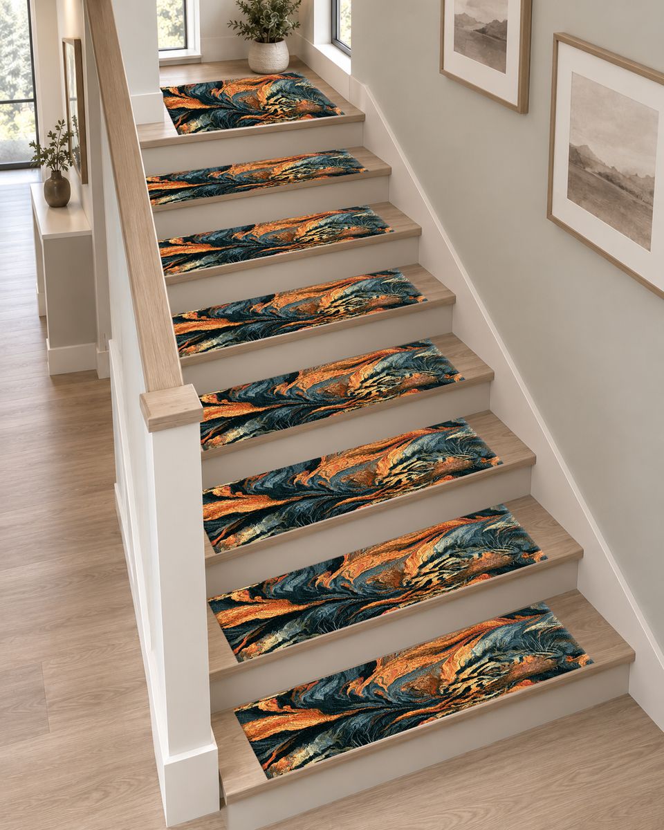 Tiger in Orange Flame Swirls non-slip stair mat