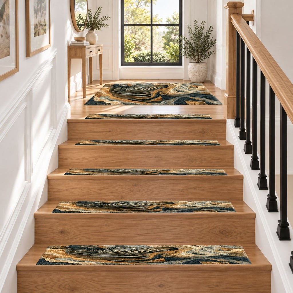 Zebra in Golden Marble Waves non-slip stair mat