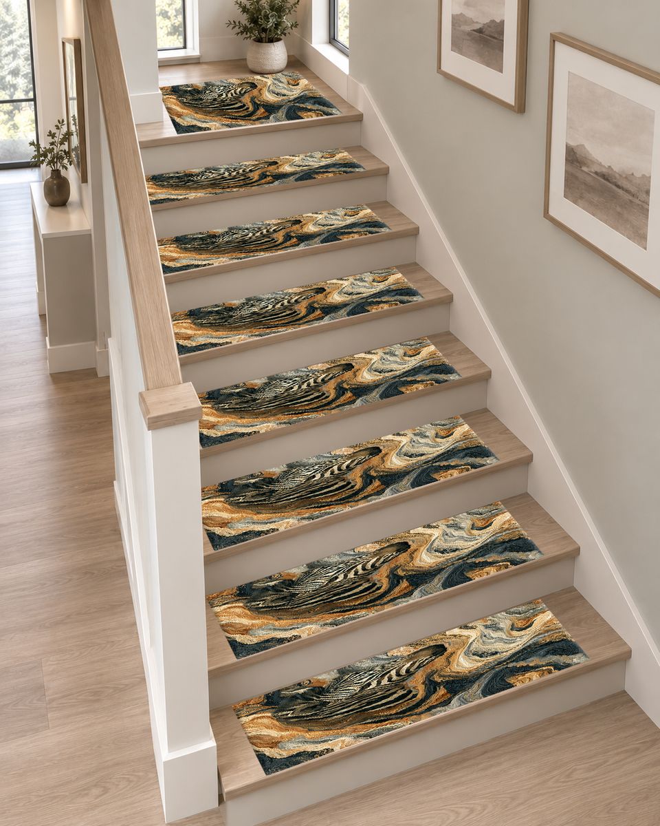 Zebra in Golden Marble Waves non-slip stair mat