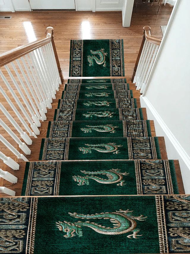 Emerald Dragon Asian Border non-slip stair mat