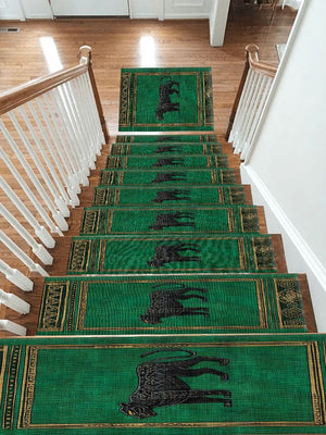 Emerald Black Panther Art Deco Stair Treads, Non-Slip Stair Mat Set