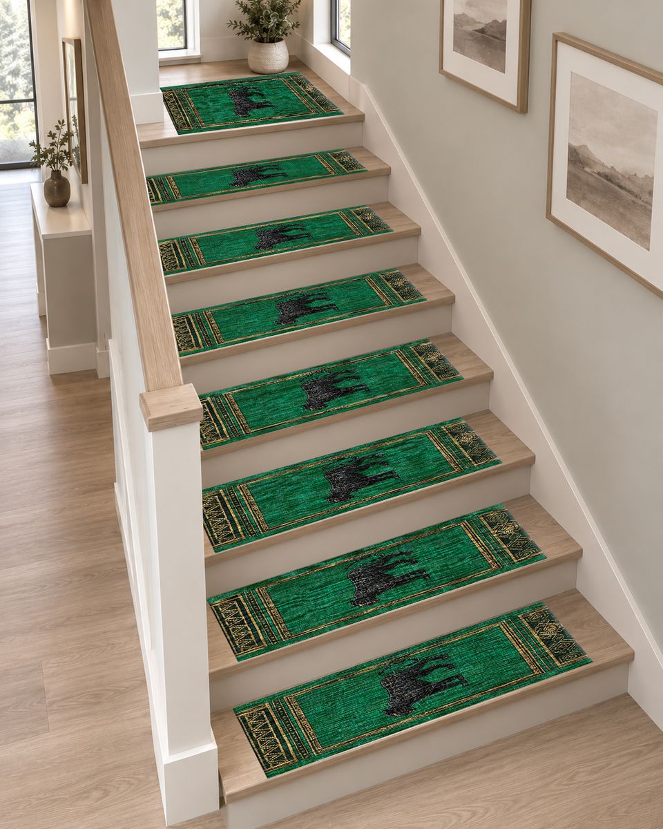 Emerald Black Panther Art Deco non-slip stair mat