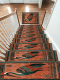 Rust Heron Bird Folk Art non-slip stair mat