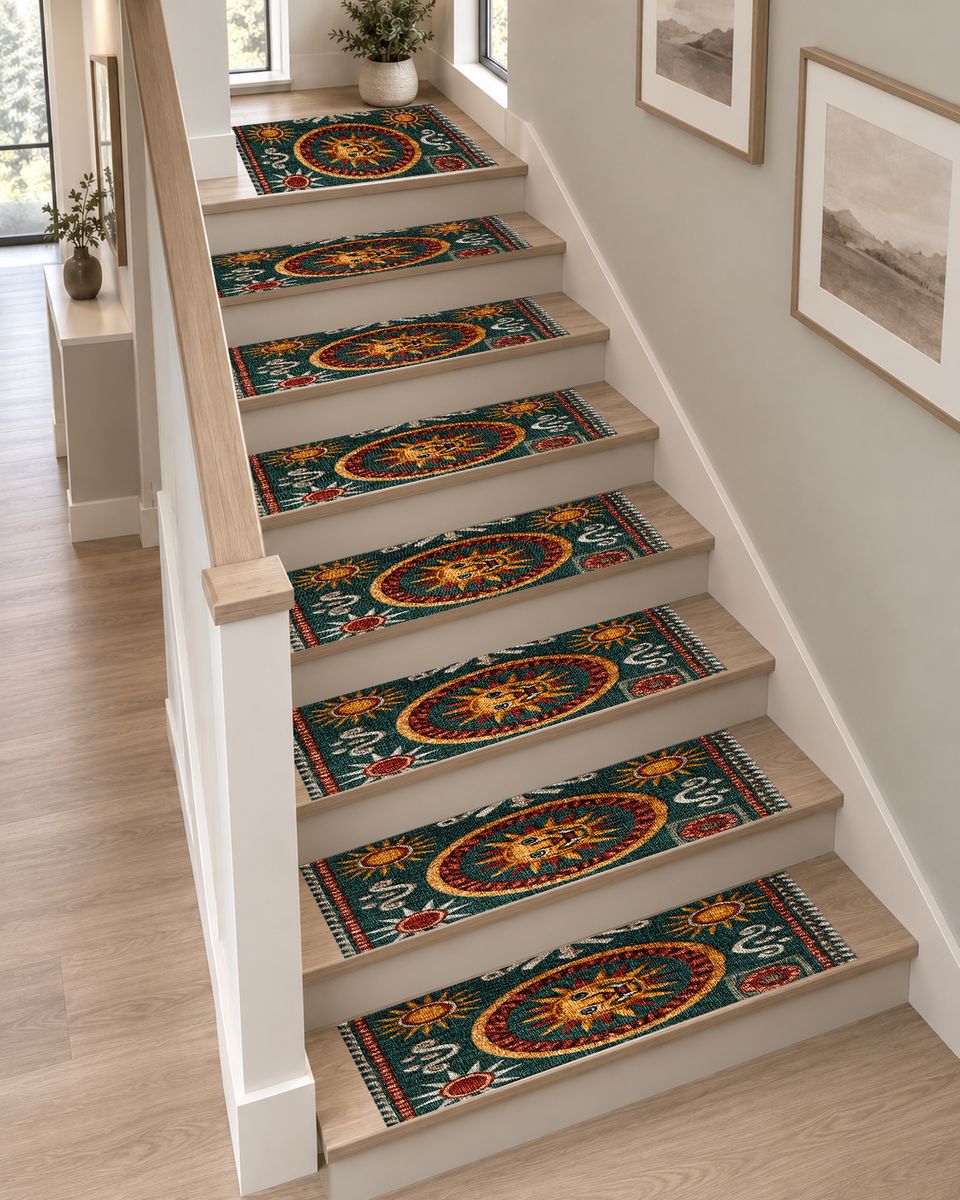 Green and Gold Celestial Sun non-slip stair mat