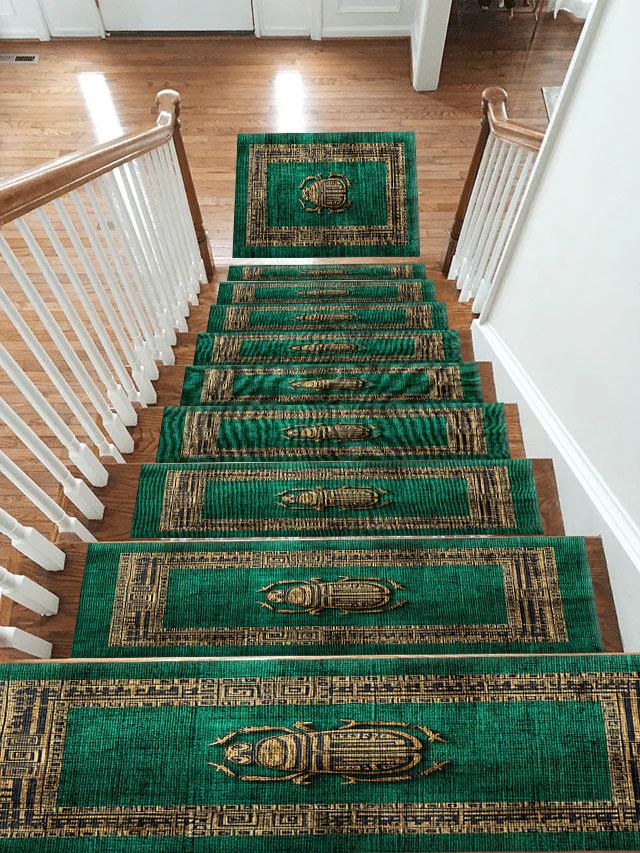 Emerald Scarab Minimalist Greek Key non-slip stair mat