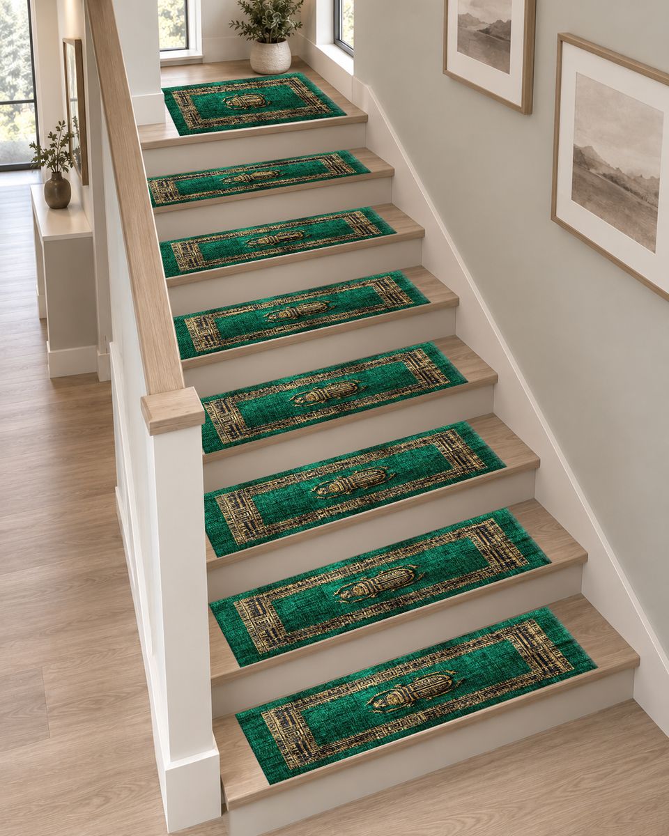 Emerald Scarab Minimalist Greek Key non-slip stair mat
