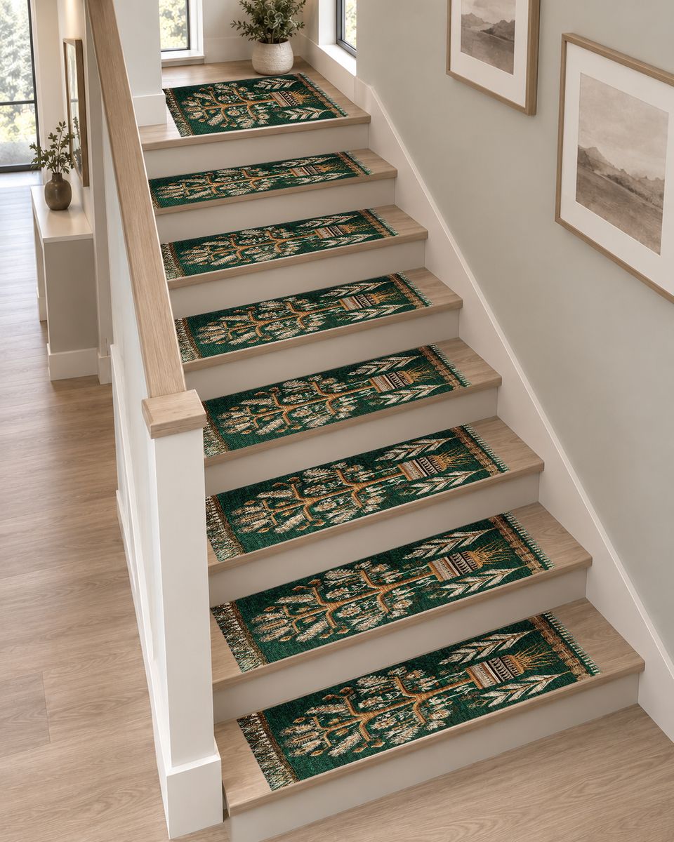 Teal Tree of Life Botanical non-slip stair mat