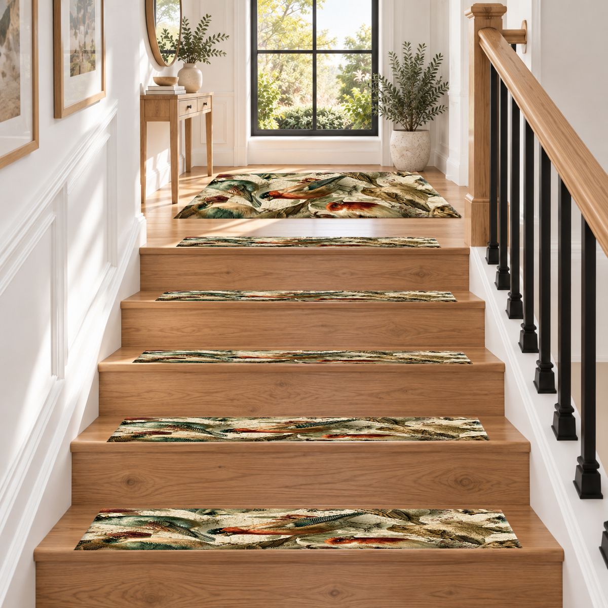 Cream Vintage Songbird Pattern non-slip stair mat