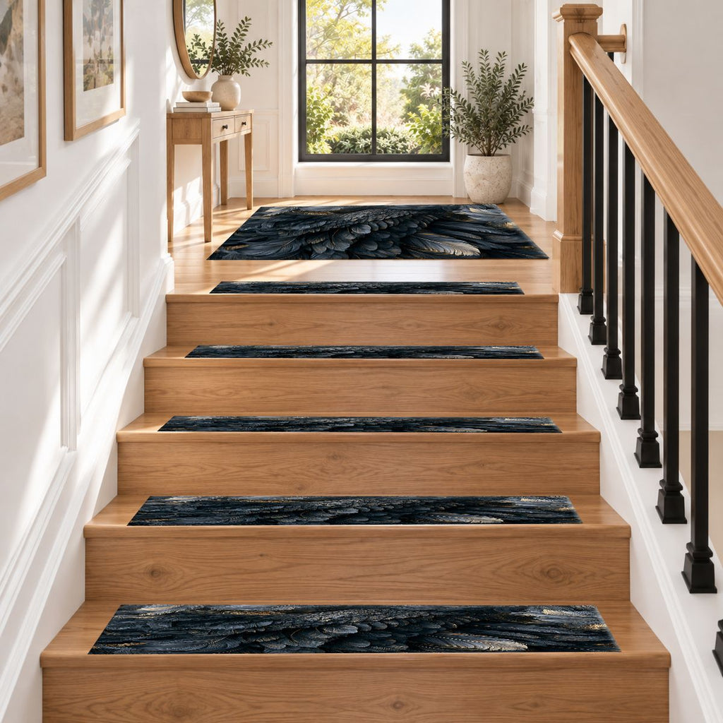 Midnight Raven Feathers non-slip stair mat