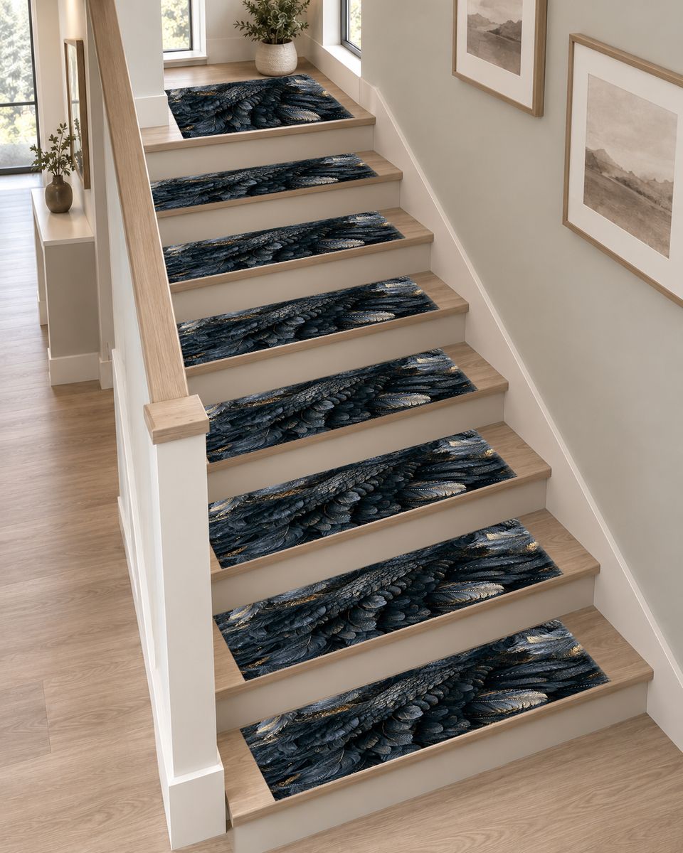 Midnight Raven Feathers non-slip stair mat