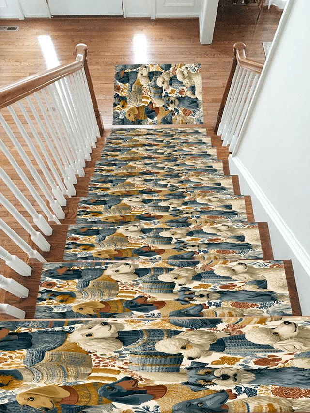 Cozy Dogs in Sweaters Pattern non-slip stair mat