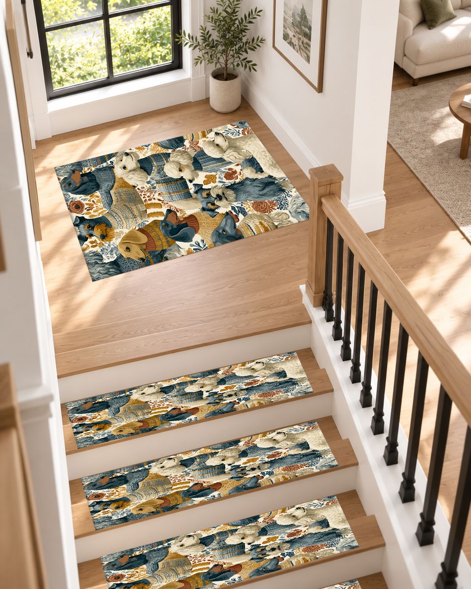 Cozy Dogs in Sweaters Pattern non-slip stair mat