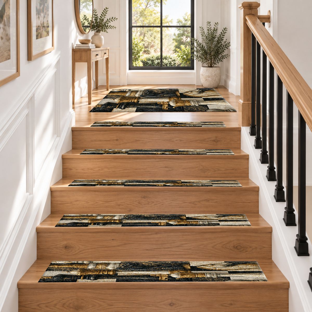 Black and Gold Chess Pieces non-slip stair mat