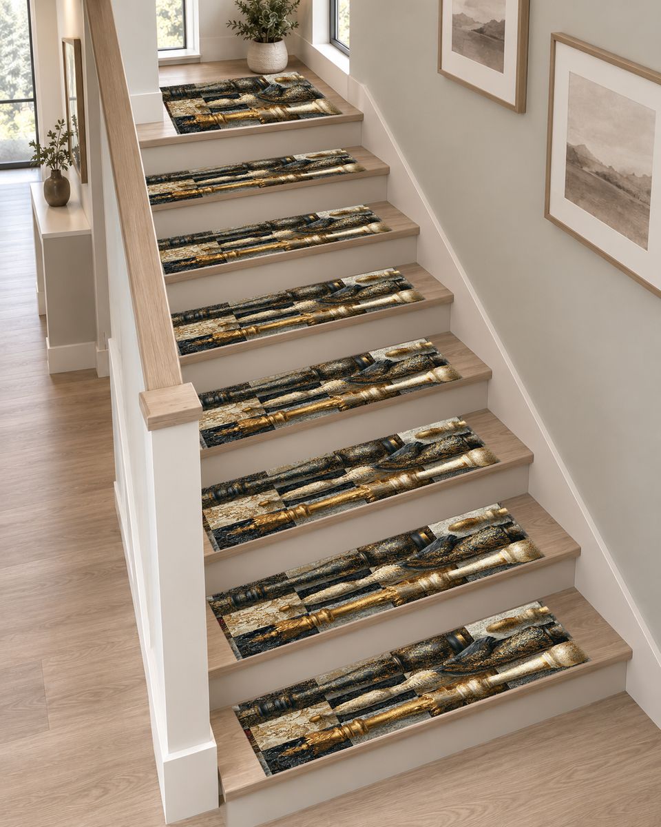 Gold Chess Board Collage non-slip stair mat