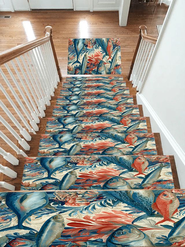 Coral and Blue Fish Pattern non-slip stair mat