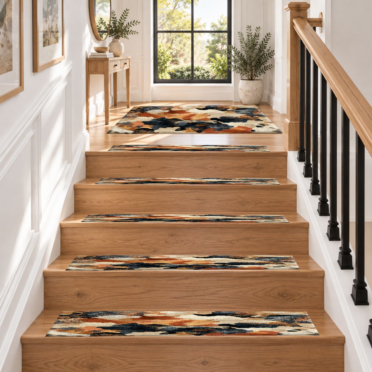 Rust and Cream Abstract Cowhide non-slip stair mat