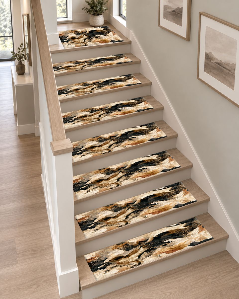 Black and Cream Bull Abstract non-slip stair mat