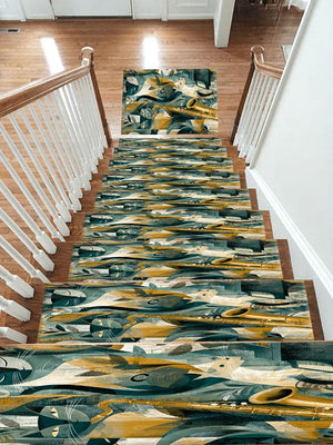 Jazz Saxophone Cat Cubist Stair Treads, Non-Slip Stair Mat Set