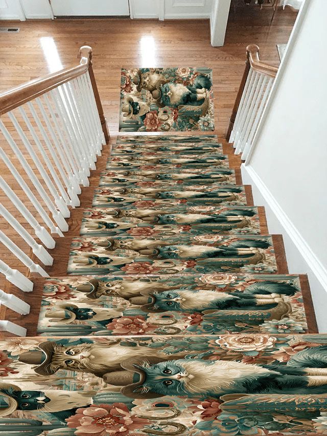 Cowboy Cats Western Floral non-slip stair mat