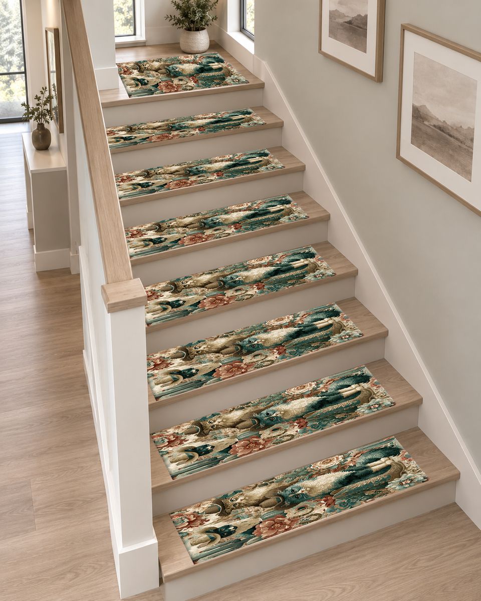 Cowboy Cats Western Floral non-slip stair mat