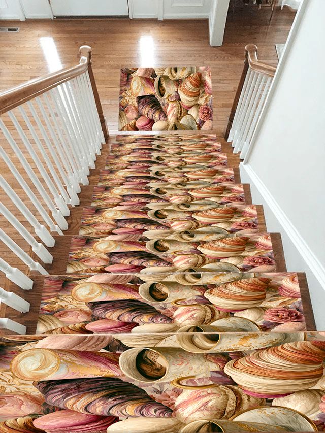 Croissant and Coffee Café Pattern non-slip stair mat
