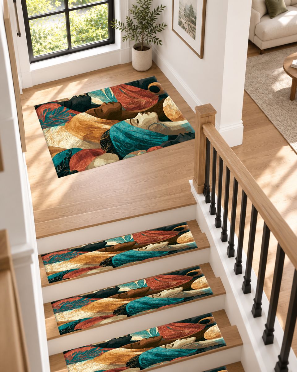 Turban Women Portrait Collage non-slip stair mat