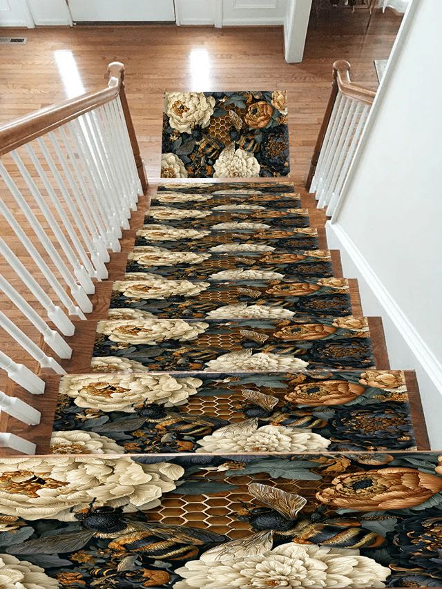 Peony Honeycomb Floral Dark non-slip stair mat