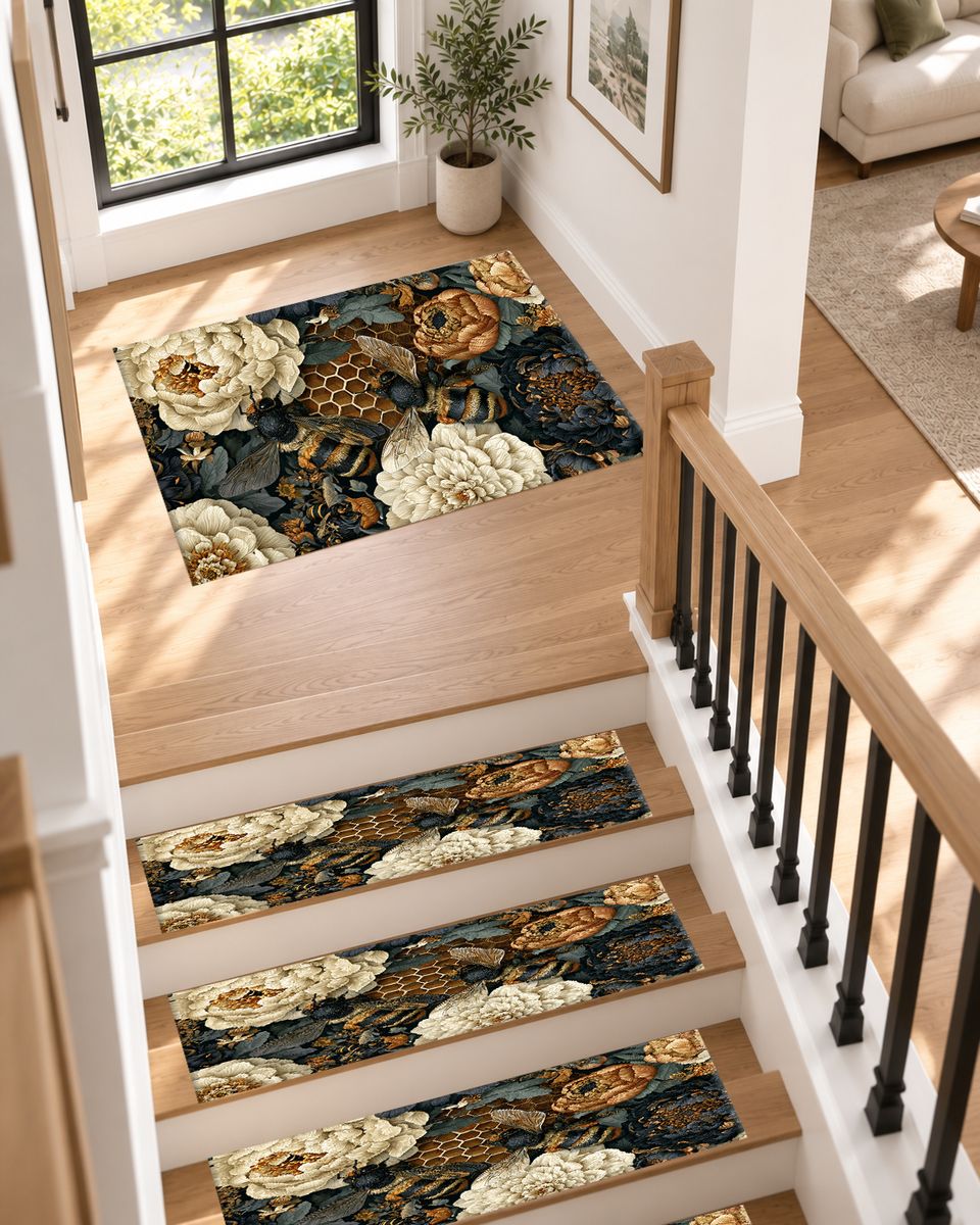 Peony Honeycomb Floral Dark non-slip stair mat