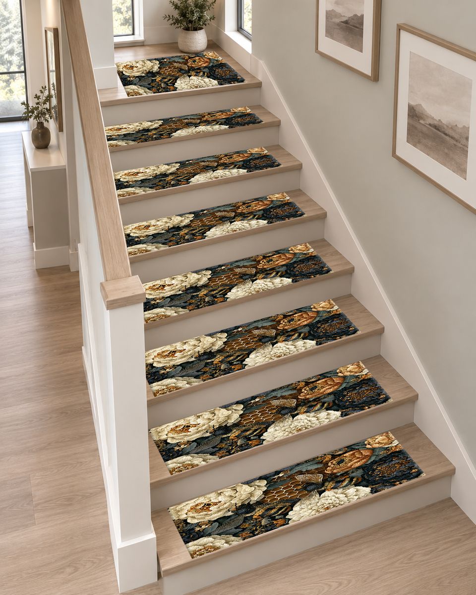 Peony Honeycomb Floral Dark non-slip stair mat