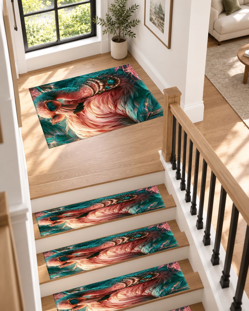 Glamorous Pink Flamingo with Pearls non-slip stair mat