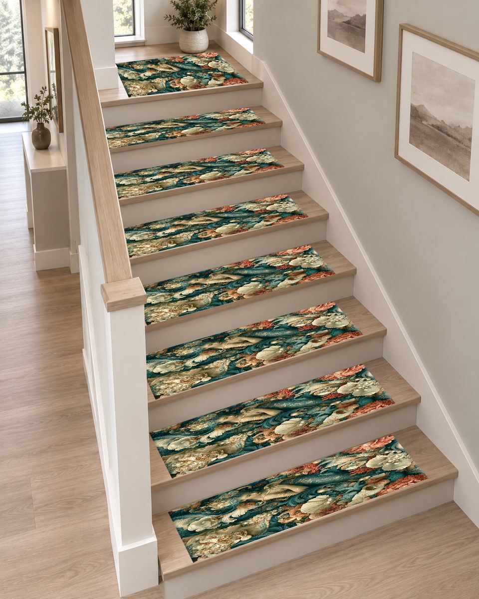 Mermaid and Seashell Floral non-slip stair mat