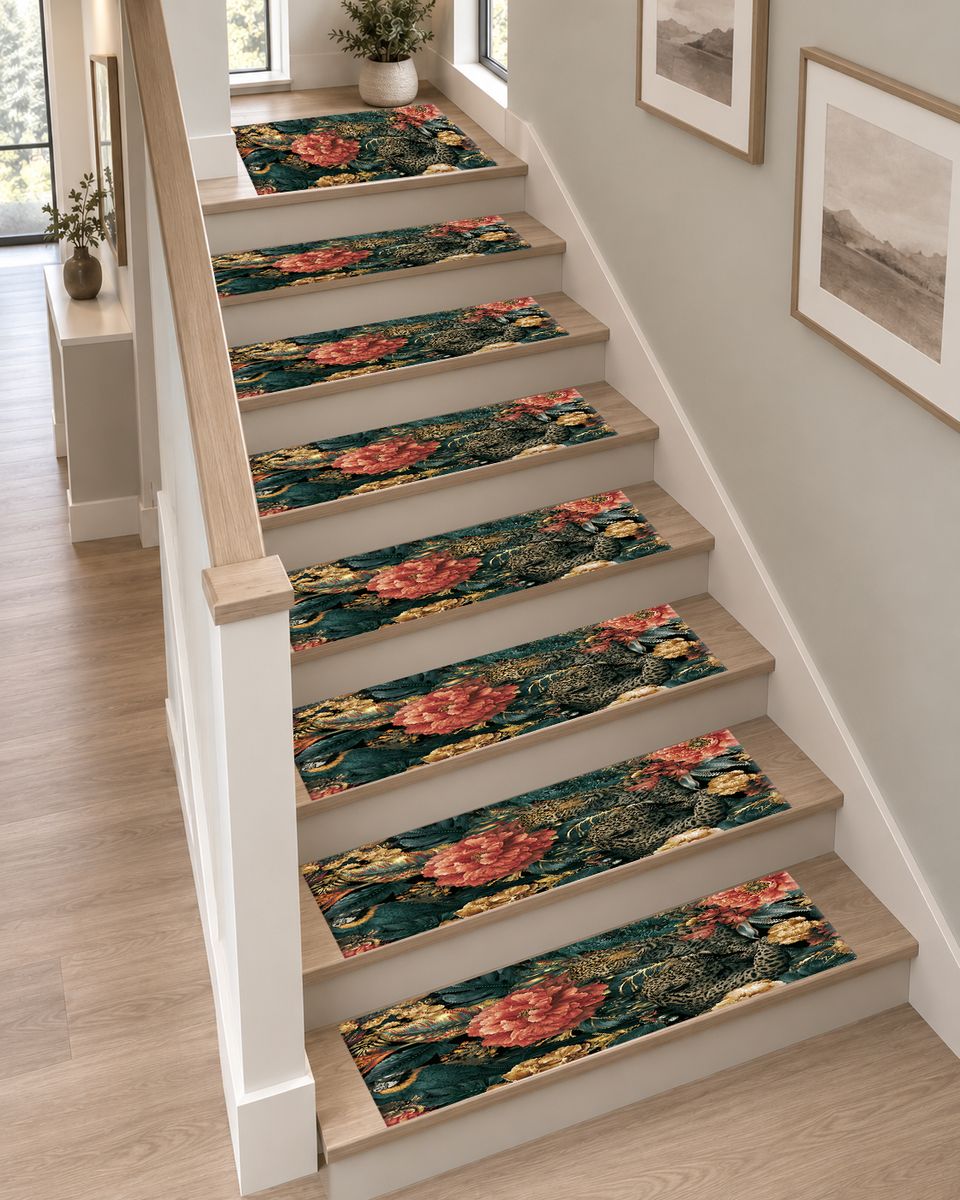 Hidden Leopard Pink Peony Garden non-slip stair mat