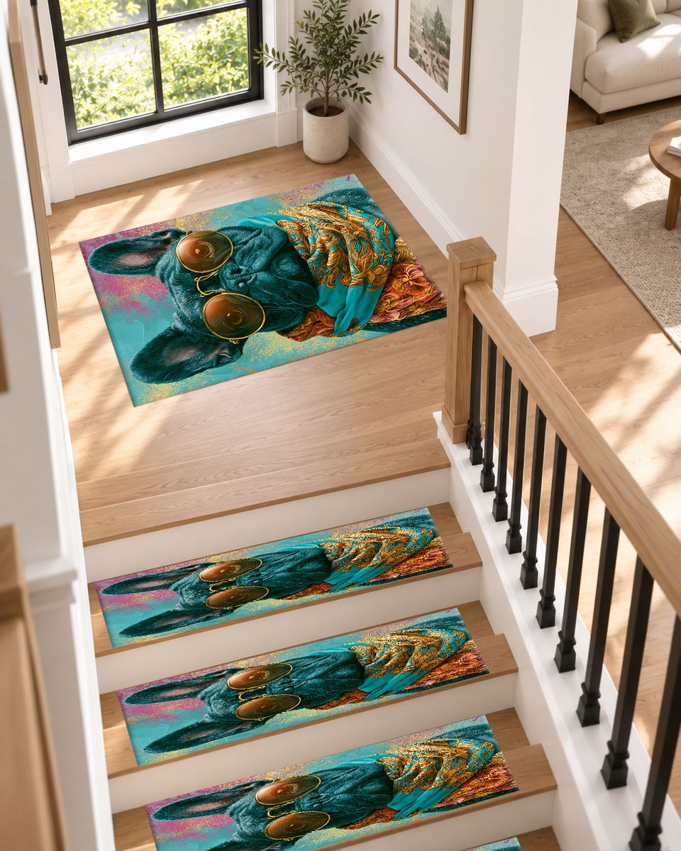 French Bulldog in Sunglasses non-slip stair mat