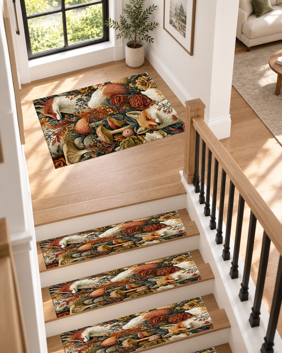 Red Fox Woodland Mushrooms non-slip stair mat