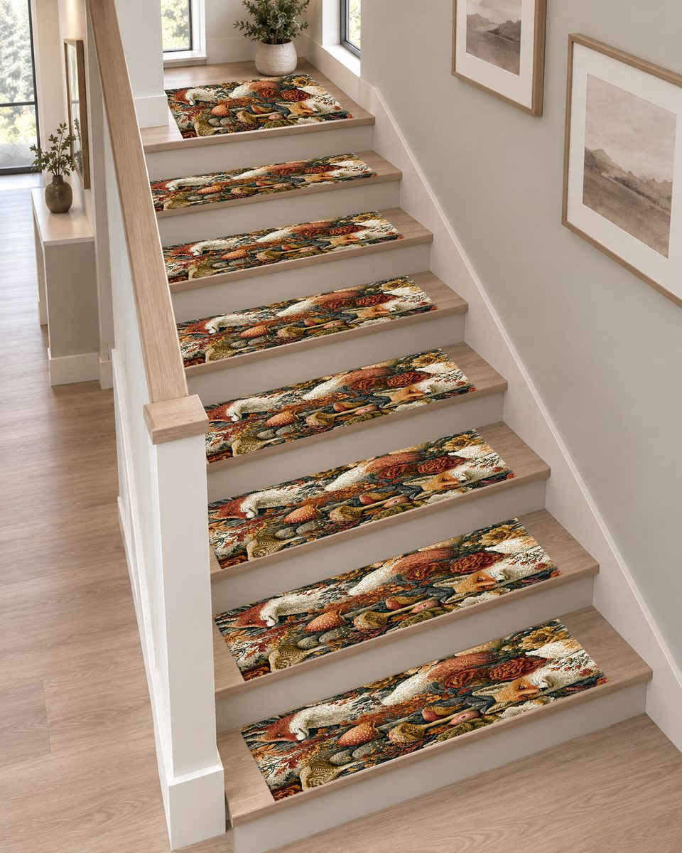 Red Fox Woodland Mushrooms non-slip stair mat