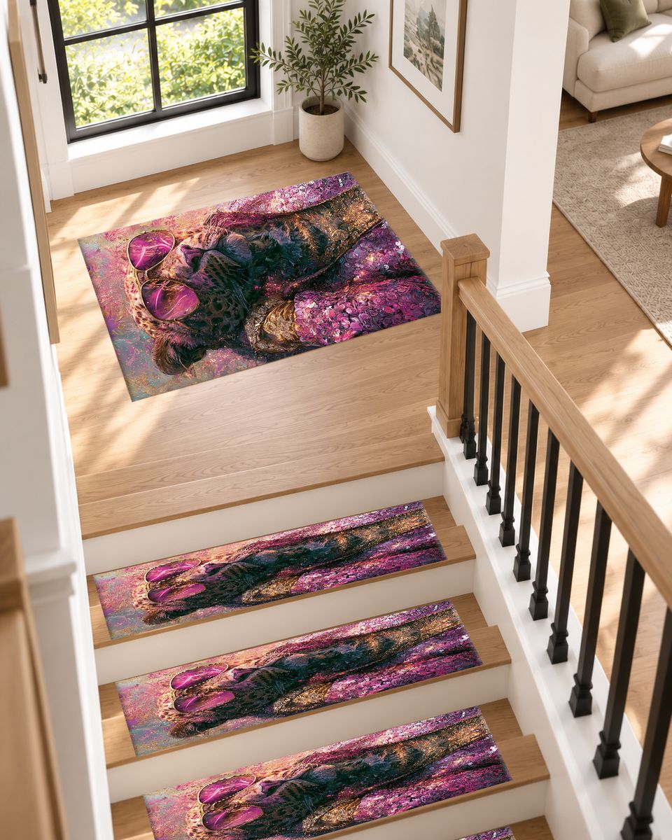 Fashion Leopard in Pink Sunglasses non-slip stair mat