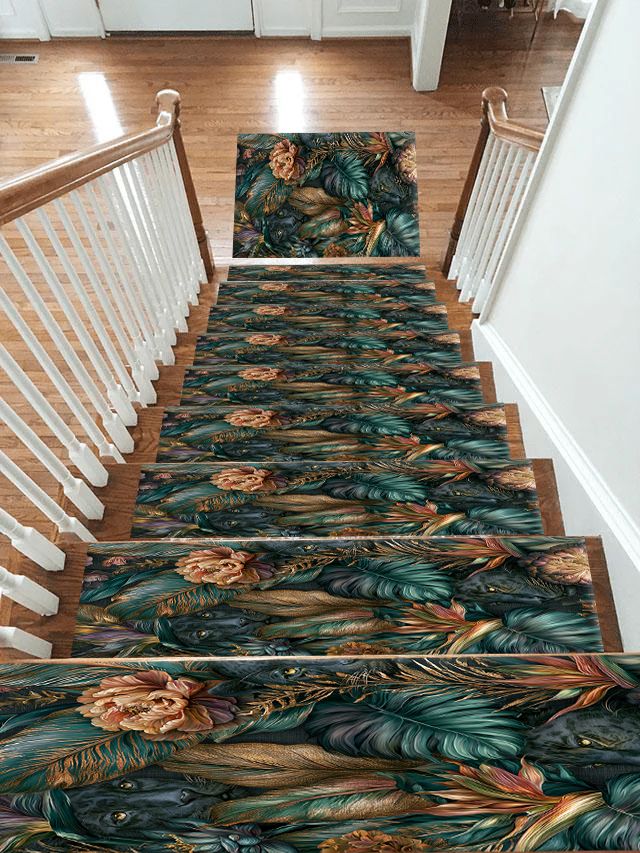Dark Tropical Panther Jungle non-slip stair mat
