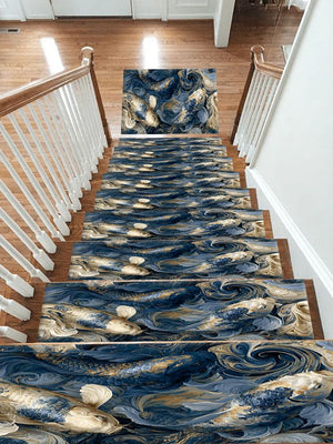 Navy Koi Fish Swirls Stair Treads, Non-Slip Stair Mat Set