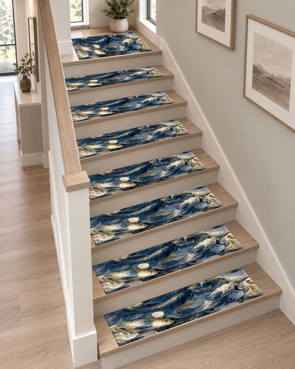 Navy Koi Fish Swirls non-slip stair mat