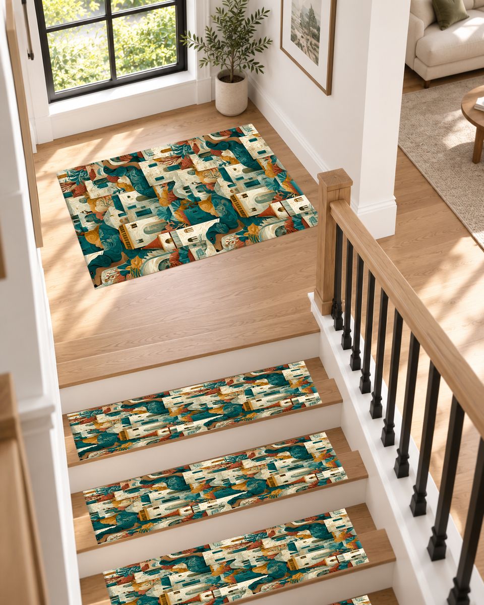 Mediterranean Village Pattern non-slip stair mat