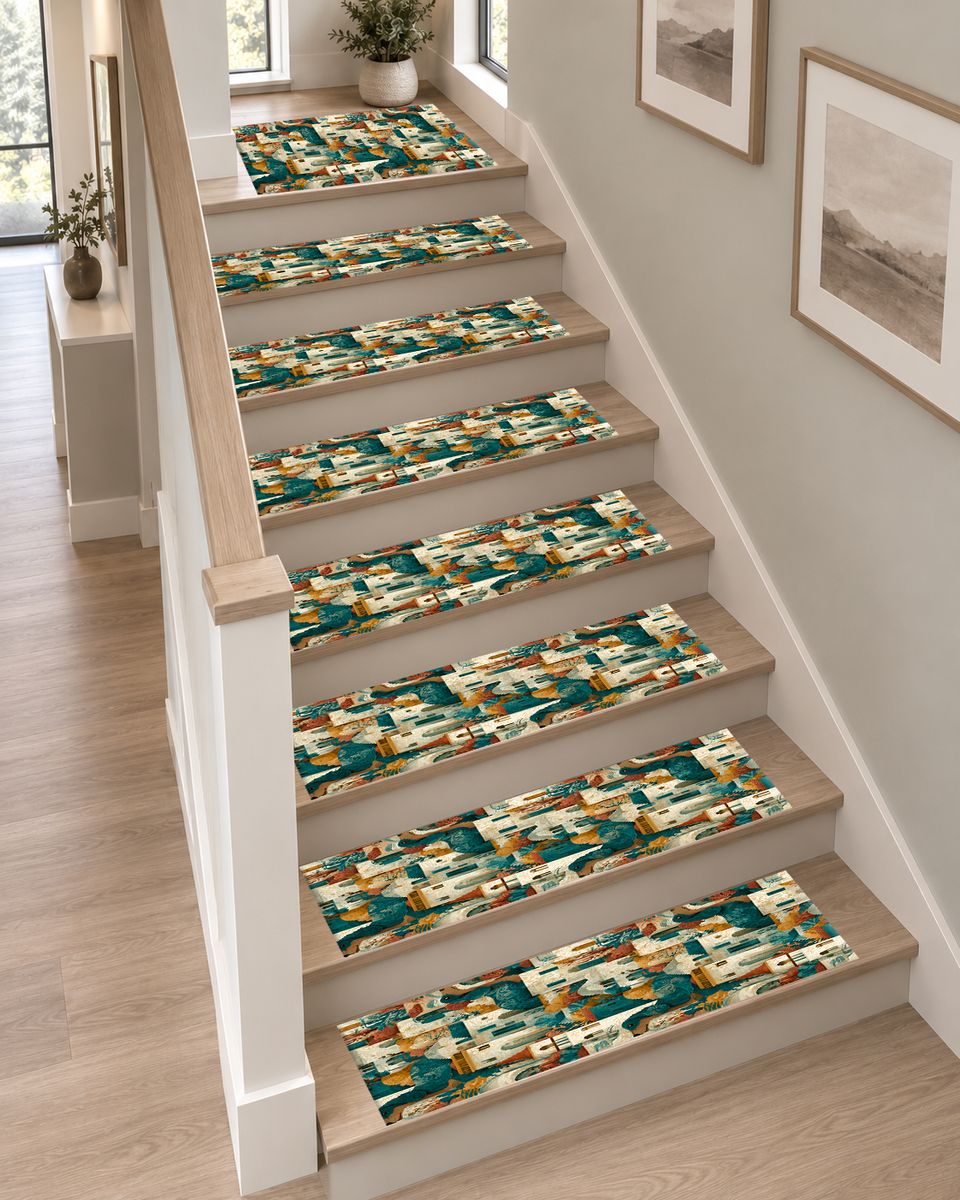 Mediterranean Village Pattern non-slip stair mat