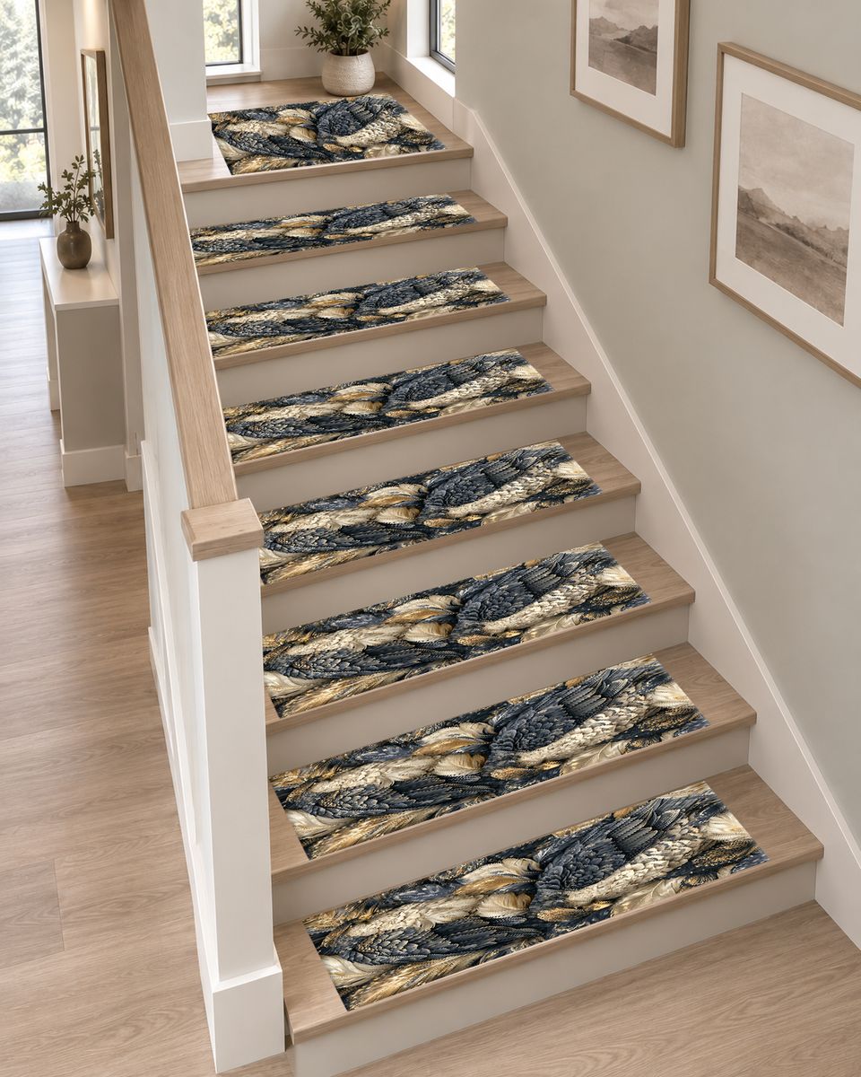 Gray Eagles Feather Pattern non-slip stair mat