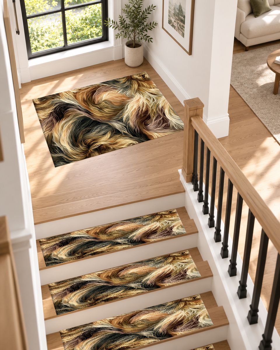 Golden Brown Faux Fur Swirl non-slip stair mat