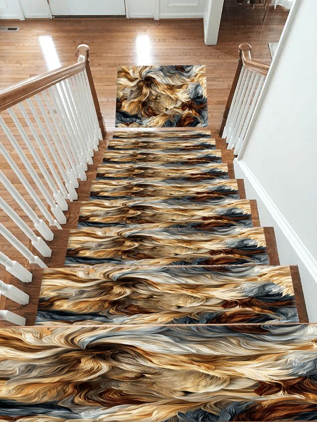 Cream and Black Fur Swirl non-slip stair mat