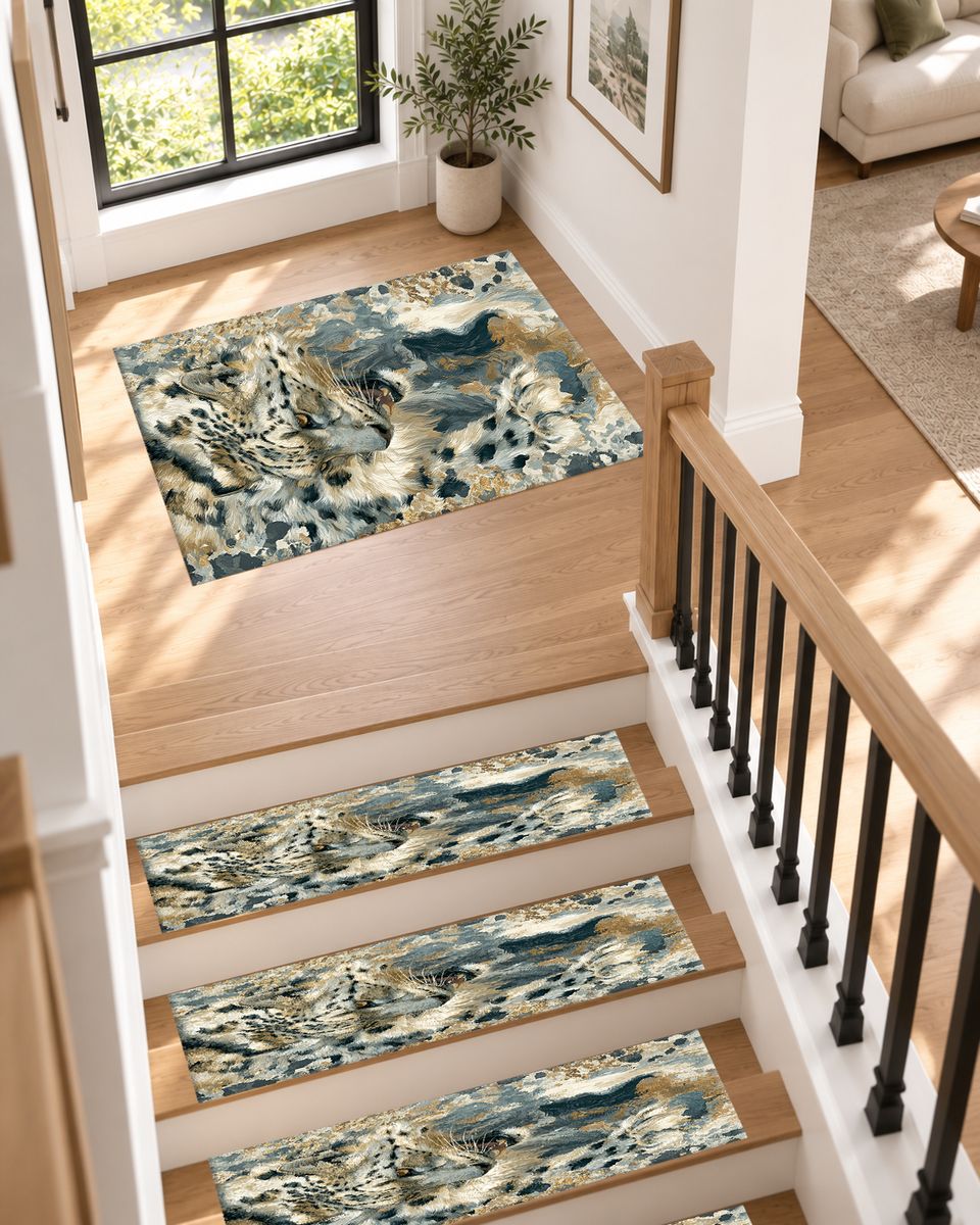 Snow Leopard Abstract Pattern non-slip stair mat