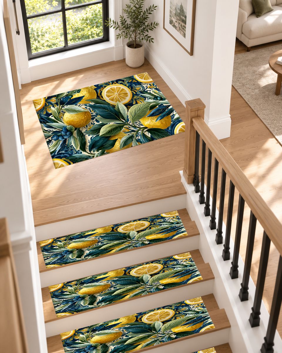 Lemon and Blue Berry Botanical non-slip stair mat
