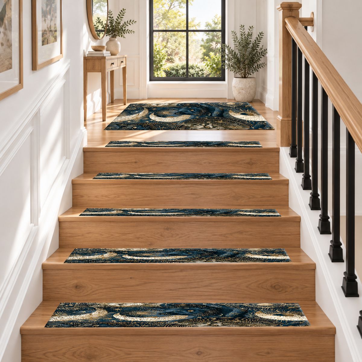 Celestial Black Cat and Moons non-slip stair mat